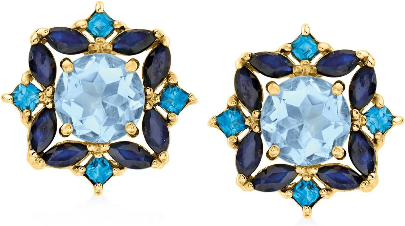 Galaxy Be Mine Sapphire & Sky Blue Topaz 18kt Gold Earrings