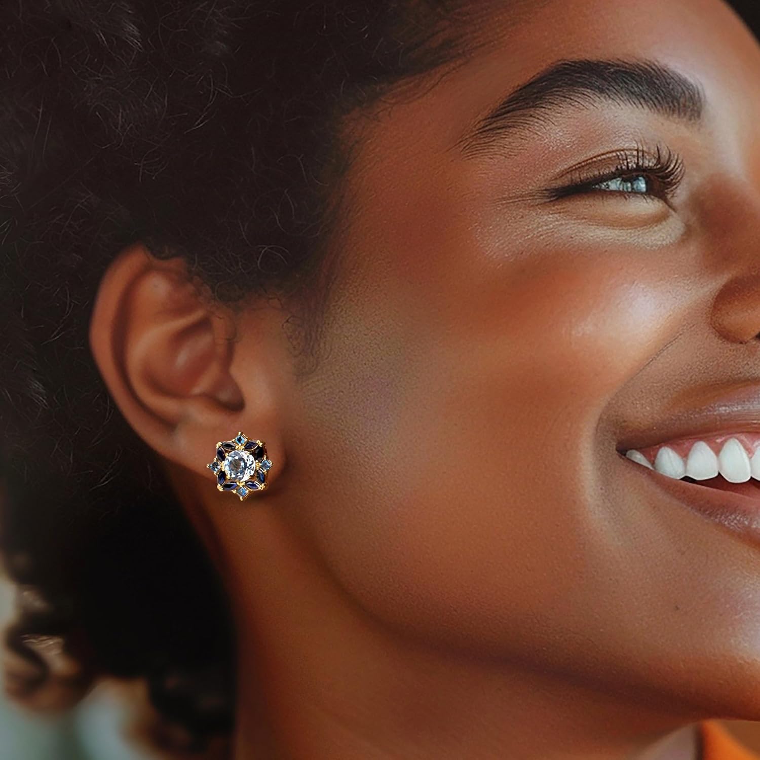 Galaxy Be Mine Sapphire & Sky Blue Topaz 18kt Gold Earrings